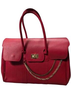 Massimo Castelli red textured leather handbag With Gold Chain